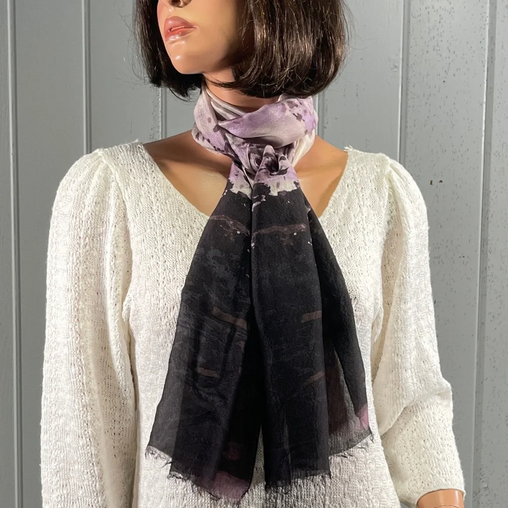 Talbots Women’s Black & Purple 100% Silk Scarf